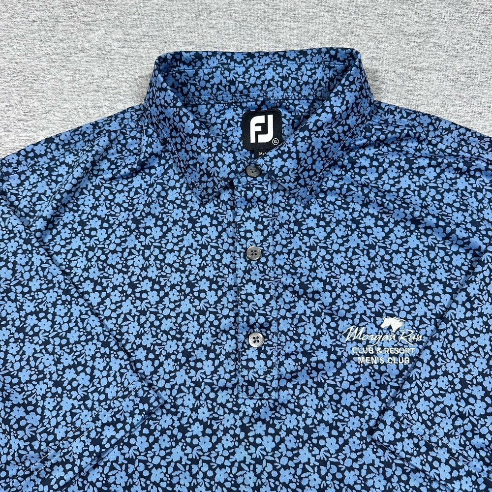 Footjoy Polo Shirt Mens Size XL Blue Floral Performance Stretch Golf Preppy